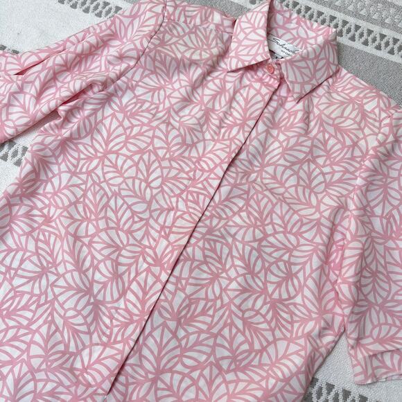 Vintage Coquette Leaf Print Long Sleeve Button Shirt Dress Balletcore Women's 8 - Picture 6 of 12